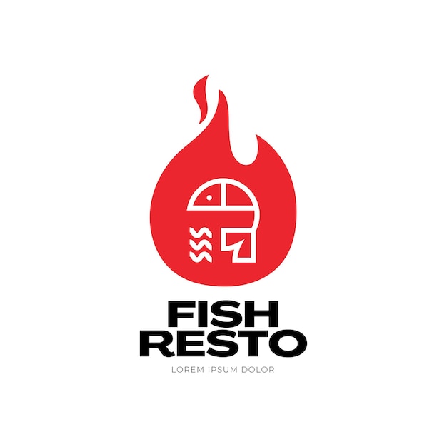 visrestaurant logo met vis en vuur illustratie