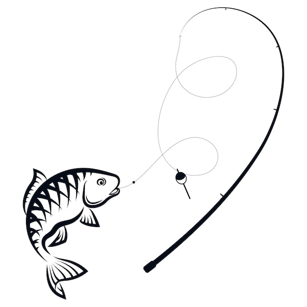 Vector vissen en hengelsilhouet met vlotter