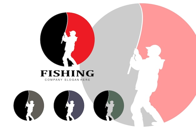Vissen logo pictogram vector vangen vis op de boot buiten zonsondergang silhouet ontwerp