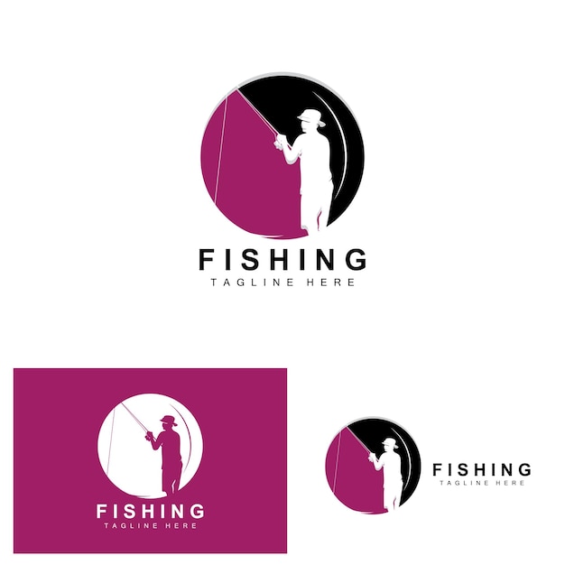 Vissen logo pictogram vector vangen vis op de boot buiten zonsondergang silhouet ontwerp
