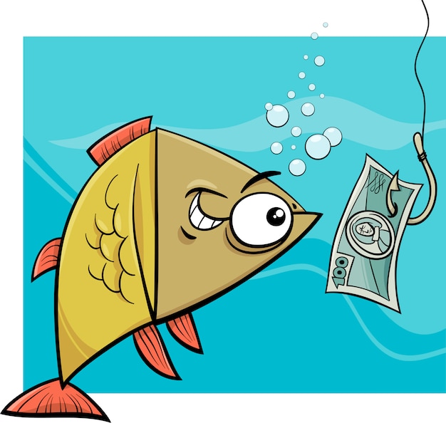 Vector vissen met geld cartoon afbeelding