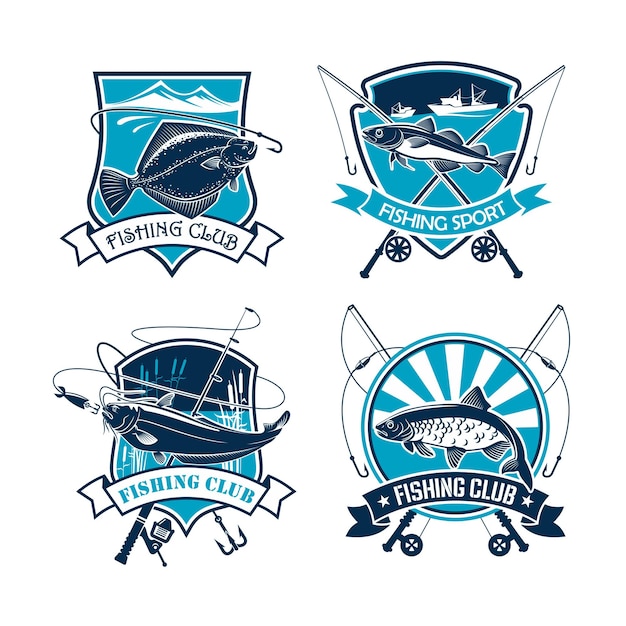 Vissen sport club vector iconen set