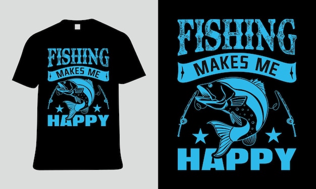 Vissen T-shirt design met de tekst Vissen maakt me blij