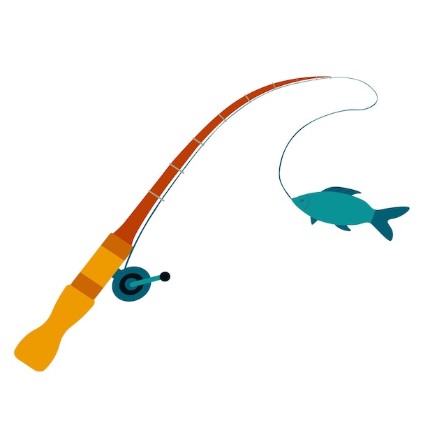 Visserij en actieve hobby Visserij met spinning rod met vis op de haak Vector illustratie vlak ontwerp