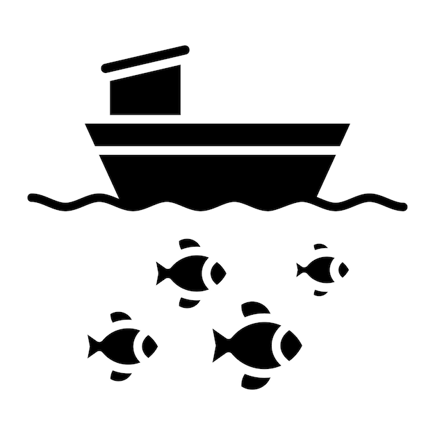 Vissersboot Glyph effen zwarte afbeelding