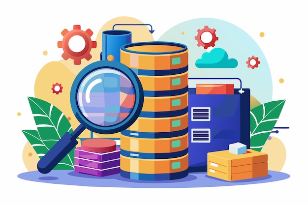 visual representation of data analysis and backup processes using various technologies and tools backup and analyze large amounts of data using a simple illustration
