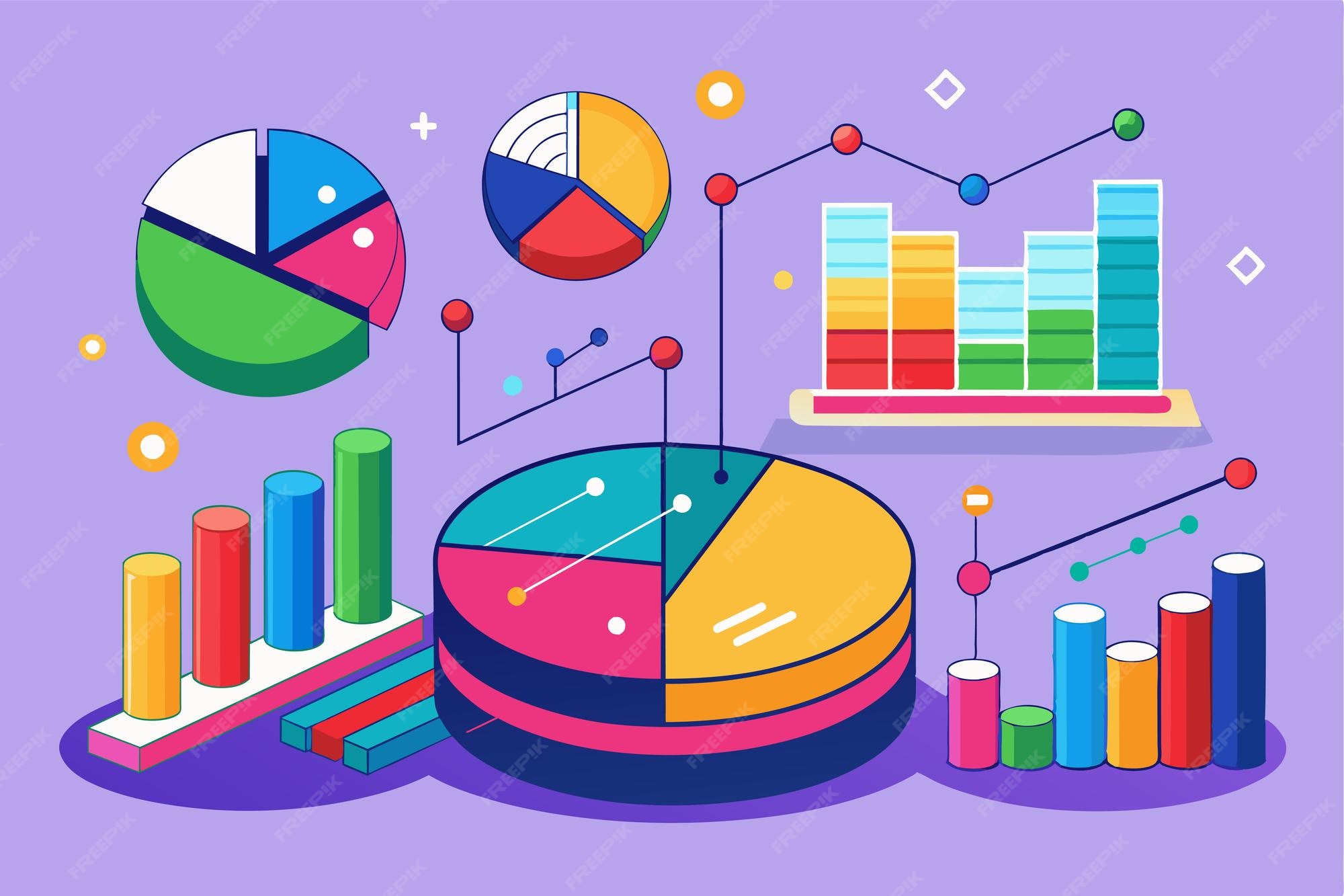 A visual representation of data points through pie charts and bar ...