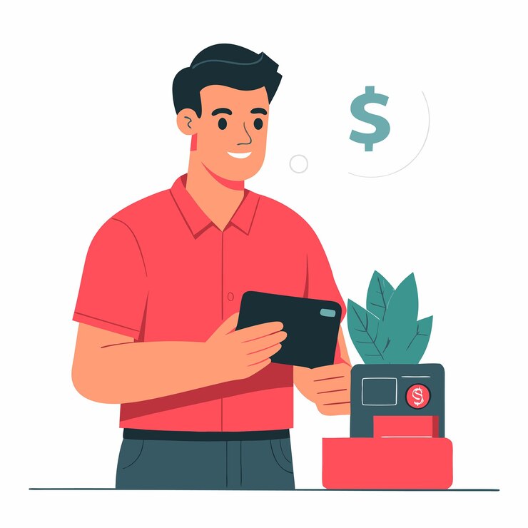 Vector visual representation of paying with cash in a conceptual illustration
