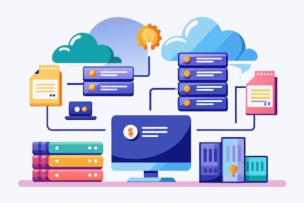 the visual represents a cloud hosting management system displaying data structures and components website hosting management file on cloud
