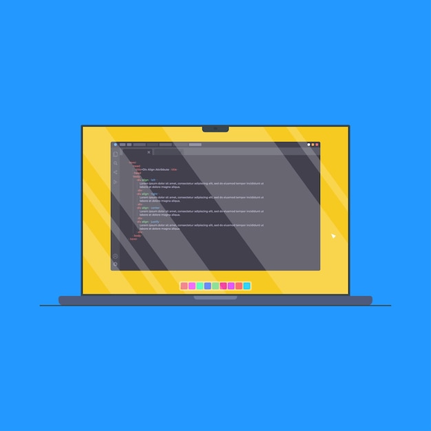 ベクトル ラップトップのビジュアル スタジオ インターフェイスまたはラップトップ ハッカー ラップトップの codding インターフェイス
