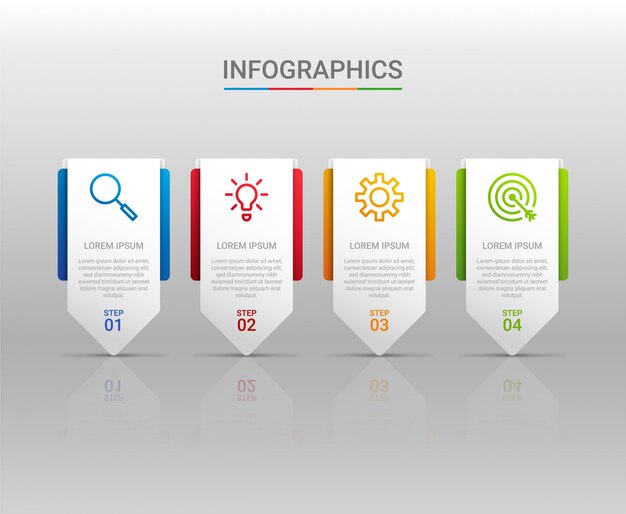 Visualisatie van bedrijfsgegevens, infographic sjabloon met 4 stappen