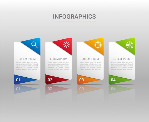 Visualisatie van bedrijfsgegevens, infographic sjabloon met 4 stappen