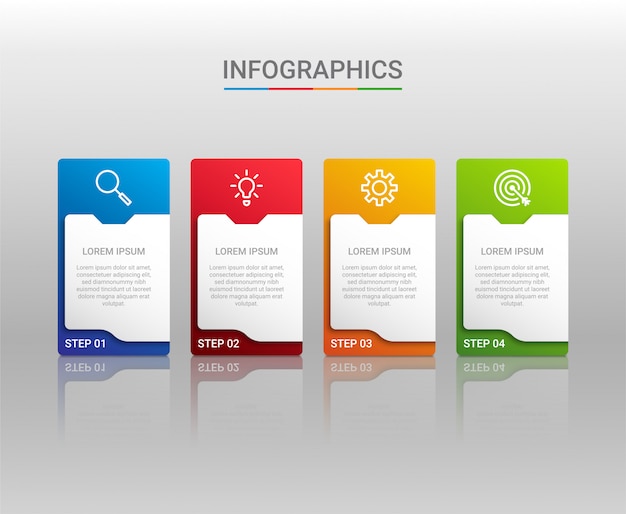 Visualisatie van bedrijfsgegevens, infographic sjabloon met 4 stappen