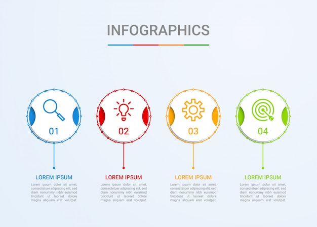 Visualisatie van bedrijfsgegevens, infographic sjabloon met 4 stappen