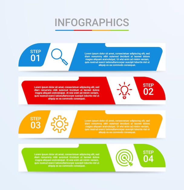 Visualisatie van bedrijfsgegevens, infographic sjabloon met stappen