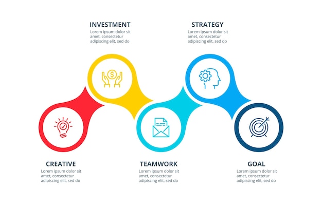 Visualisatie van bedrijfsgegevens met 5 stappenopties of processen Creatief concept voor infographic