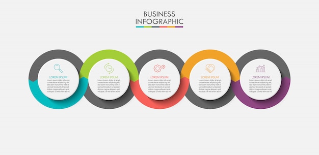 Visualisatie van bedrijfsgegevens. tijdlijn infographic pictogrammen