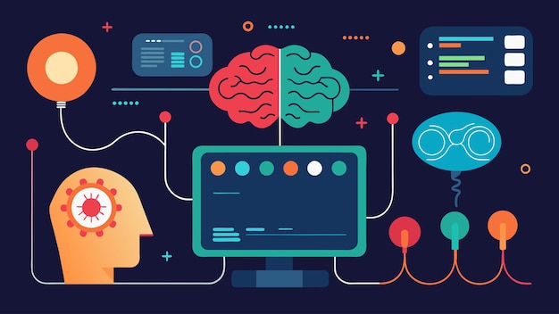 A visualization of brainwaves and neural activity being monitored and manipulated through a