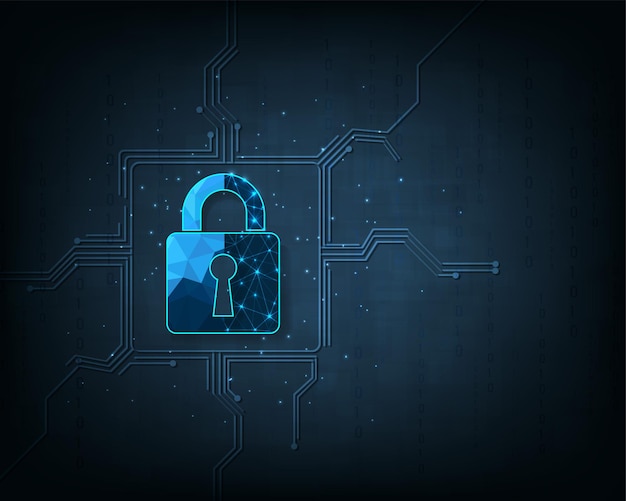 Visualization of cyber security With Padlock lock on dark blue background