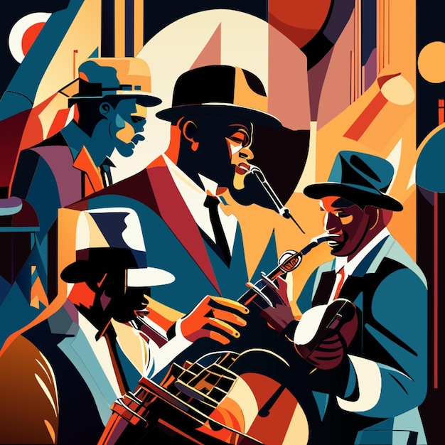 Visualizing big bang jazz band melodies as an abstract shapes and combine them with old vintage