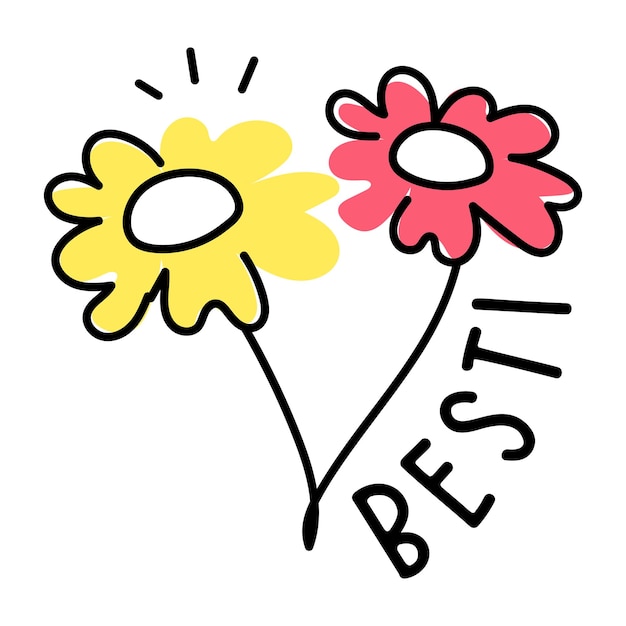 Visually appealing flat sticker of blooming flowers