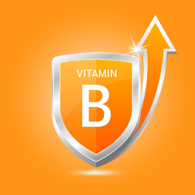 Vitamin b shield with orange structure atom protect body stay healthy for nutrition products food.