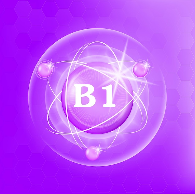 Vitamin B1 icon structure purple substance of butterfly pea Medicine health symbol of thiamine.