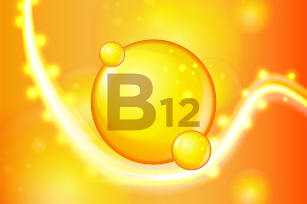 Витамин b12 золотая блестящая таблетка значок капсулы витаминный комплекс с химической формулой сияет золотом сверкает медицинская и фармацевтическая реклама векторная иллюстрация