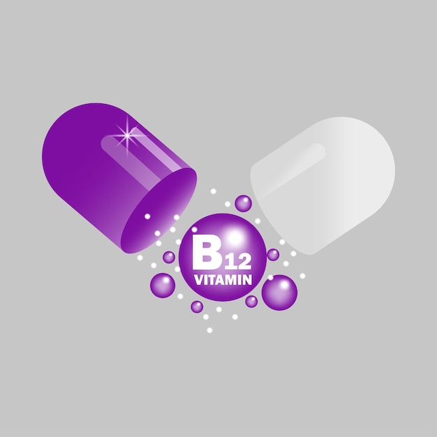 Vitamin b12 in open purple capsule health pill vector illustration eps 10 stock image