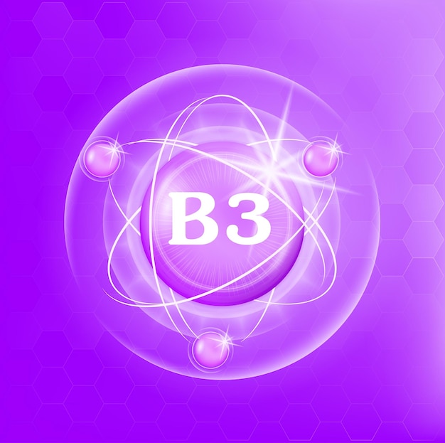 Vitamin B3 icon structure purple substance of butterfly pea Medicine health symbol of thiamine.