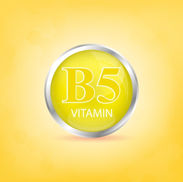 Vitamin B5 icon structure Yellow substance Personal care beauty Medicine health symbol of thiamine.