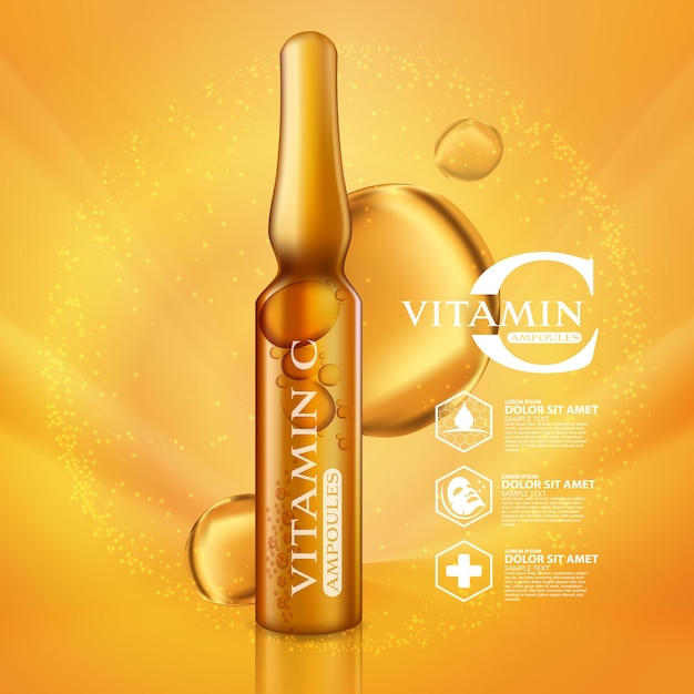Vettore fiale di vitamina c siero cosmetico per la cura della pelle