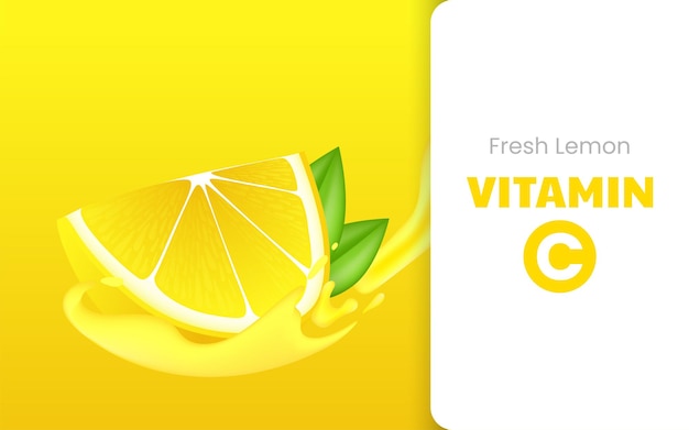 Vitamin c pills with lemon flavor. realistic lemon sliced with green leaf. juice splash