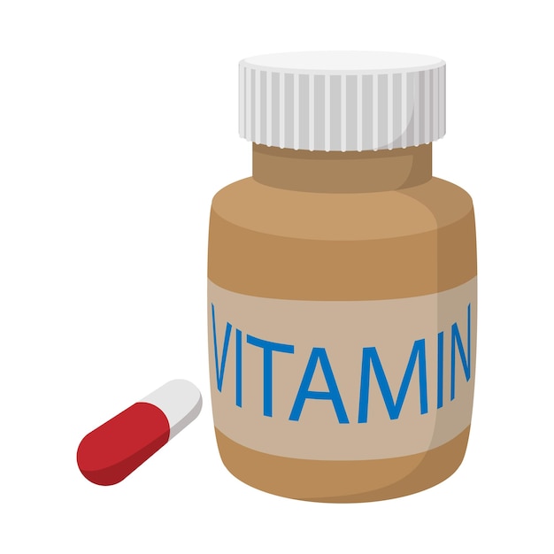 vitamin capsules in tne bottle cartoon icon on a white background
