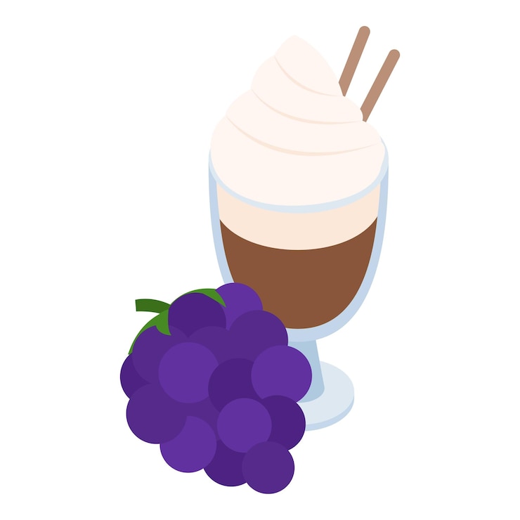 Vector vitamin cocktail icon isometric vector fruit chocolate smoothie and blackberry summer drink dessert healthy nutrition