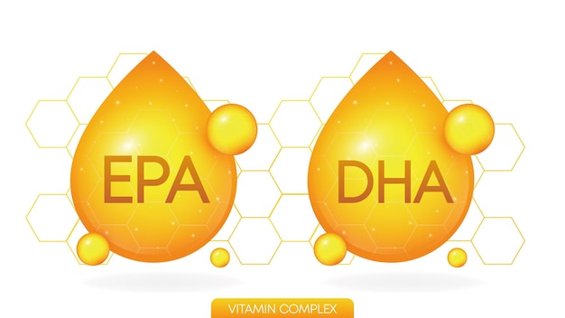 ビタミン複合体 (EPA) DHA (DHA) 現実的なアイコン白い背景に隔離されたピルカプセルベクトルイラストレーター