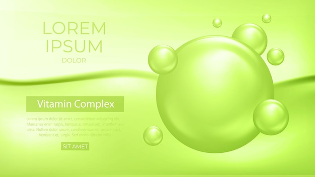 Vitamin complex vector banner on green background Advertisement template for health and skin care