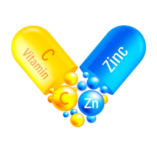 Vector vitamin complex zink and vitamin c yelllow capsule and blue with vitamin c and mineral of zink