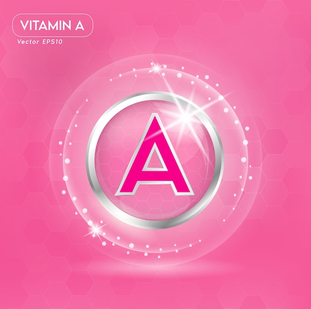 Vitamin A concept in pink letters in Silver frame.