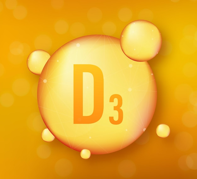 Vitamin d 3 gold shining icon ascorbic acid vector illustration