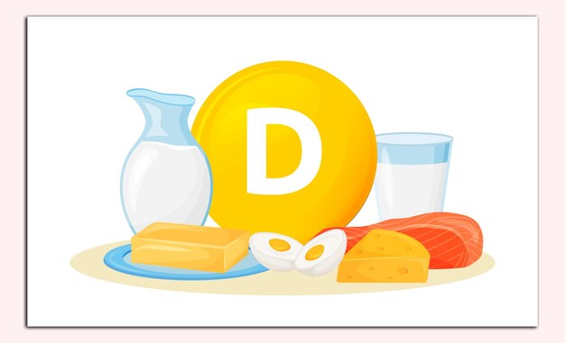 Vector vitamin d food sources cartoon vector illustration