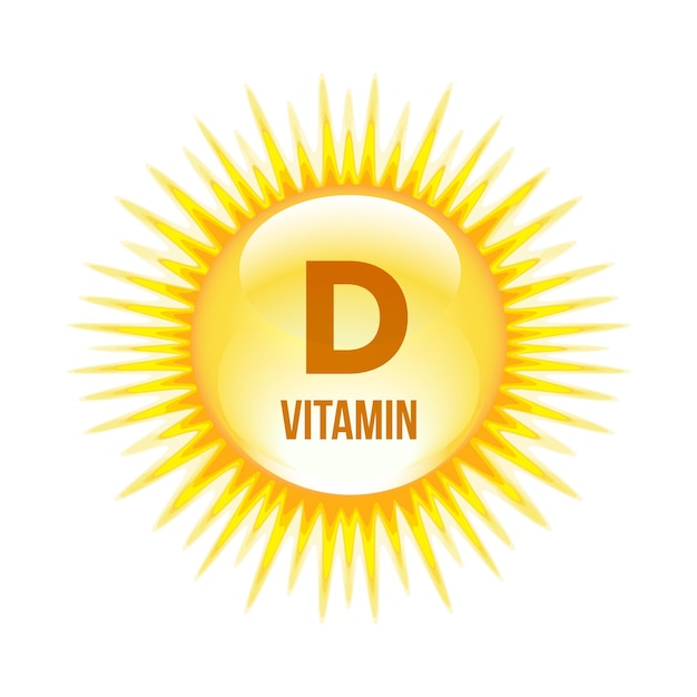 Вектор Икона витамина d на ярко-желтом солнце здравоохранение