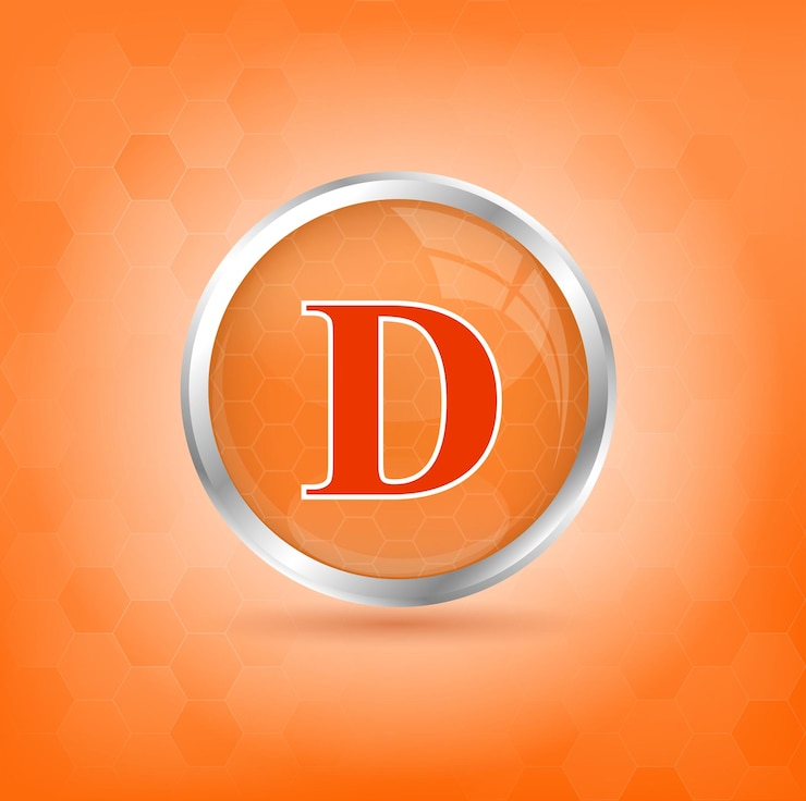 वेक्टर vitamin d icon structure orange substance medicine health symbol of thiamine drug business concept.
