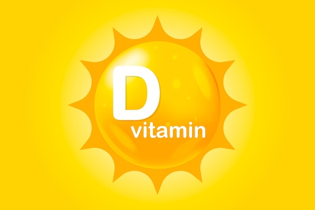 Vettore icona di vitamina d con il sole. capsula lucente gialla di vitamina d3. bellezza, nutrizione, cura della pelle, farmacia, dieta. illustrazione vettoriale