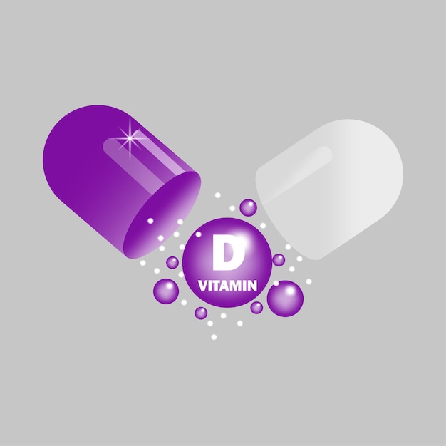 Vitamin D in open purple capsule Health pill Vector illustration EPS 10 Stock image