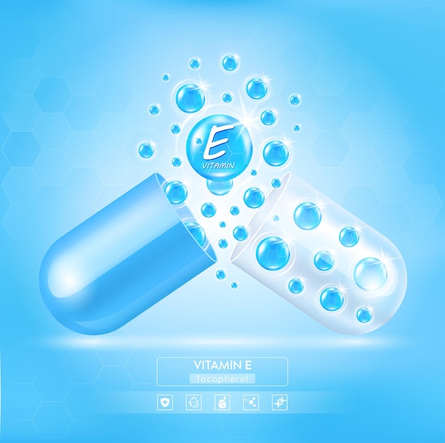 Vitamin E Blue shining pill capsule Complex with Chemical formula