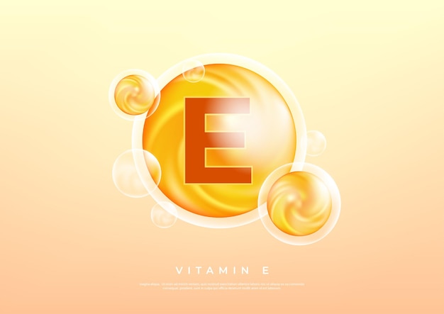 Vitamin E golden vector treatment Vitamin drop pill capsule Shining golden essence droplet Beauty treatment nutrition skin care design vector