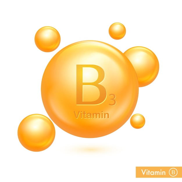 Icona d'oro vettore di vitamina e capsula di pillola a goccia dorata 3d trattamento di bellezza nutrizione design per la cura della pelle