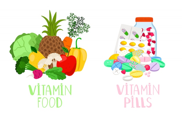 Vector vitamin food and pills