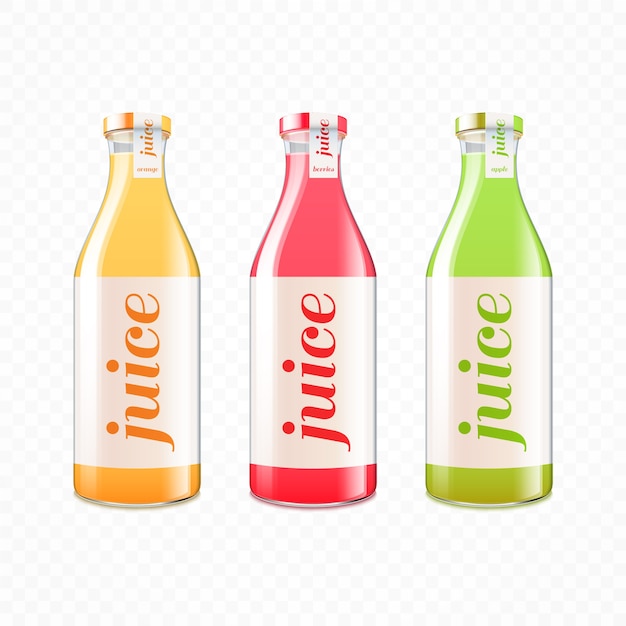 Vector vitamin fruit juice in glass bottles